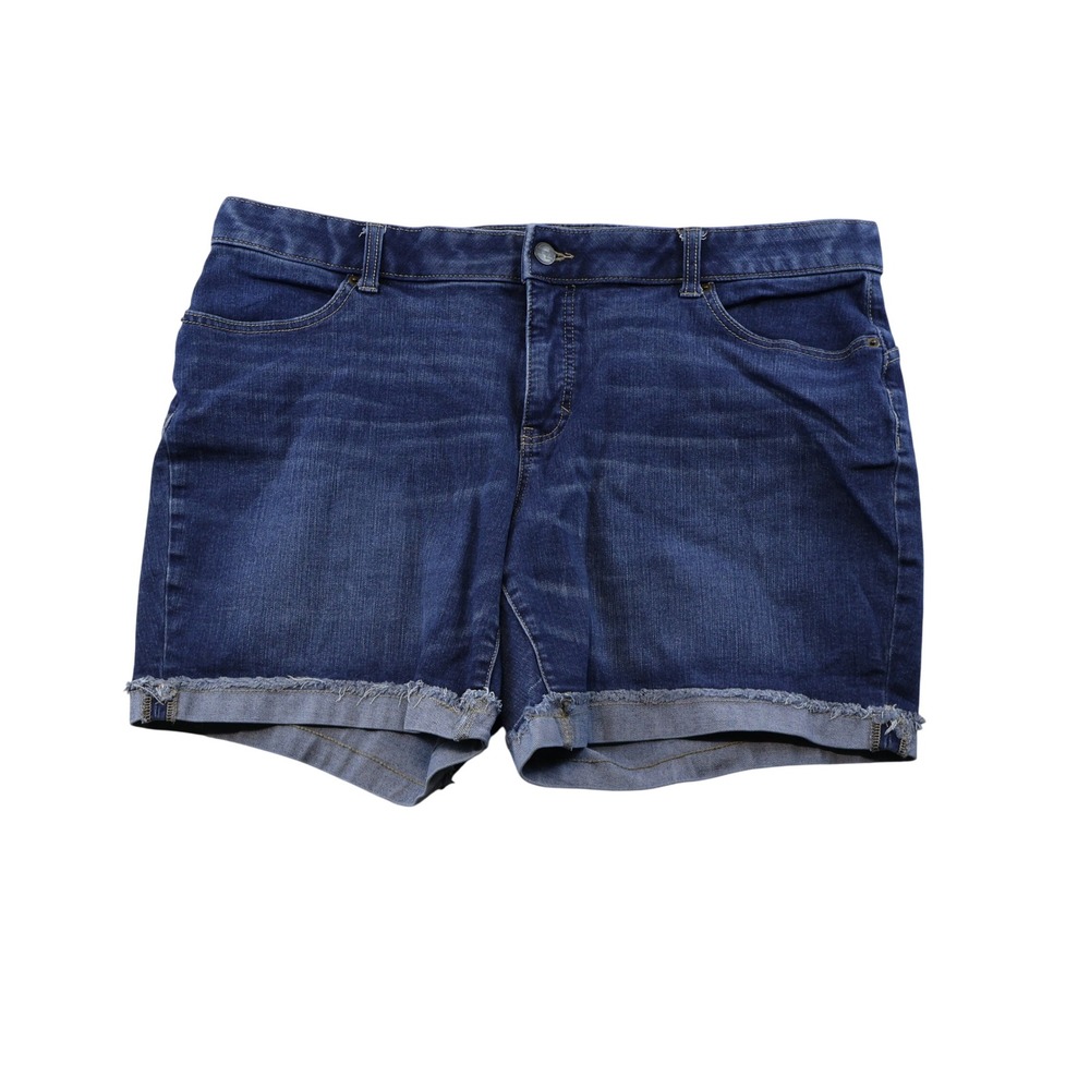 Terra & Sky Womens 18W Shorts Dark Denim Raw Cuffed Hem Stretch TS29830DD